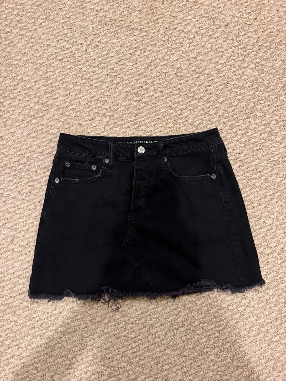 AE Black Frayed Hem Denim Mini Skirt